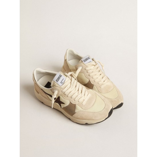 Running Sole LTD in cream nylon and suede with a glitter star Running Sole LTD in cream nylon and suede with a glitter star