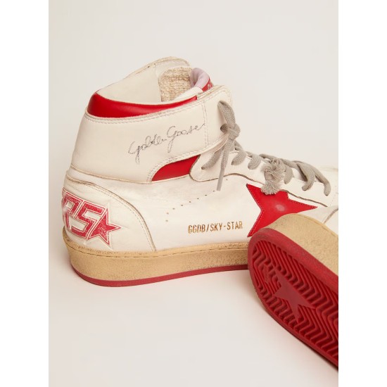 Women's Sky-Star in white nappa with red star and heel tab Women's Sky-Star in white nappa with red star and heel tab