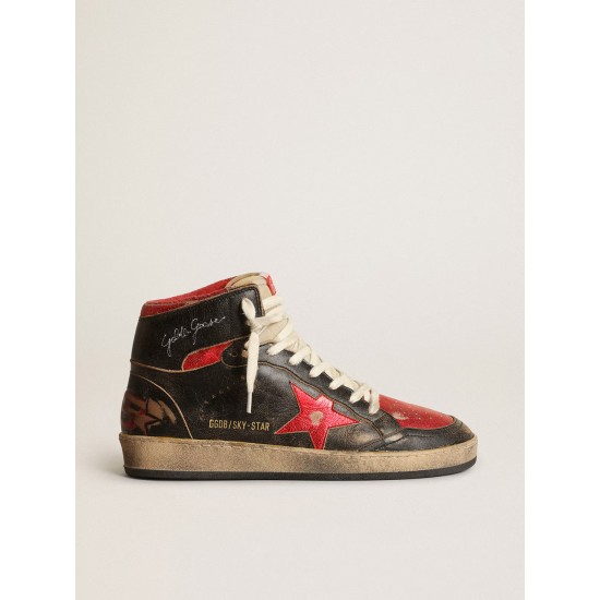 Women's Sky-Star in black glossy leather with red star Women's Sky-Star in black glossy leather with red star