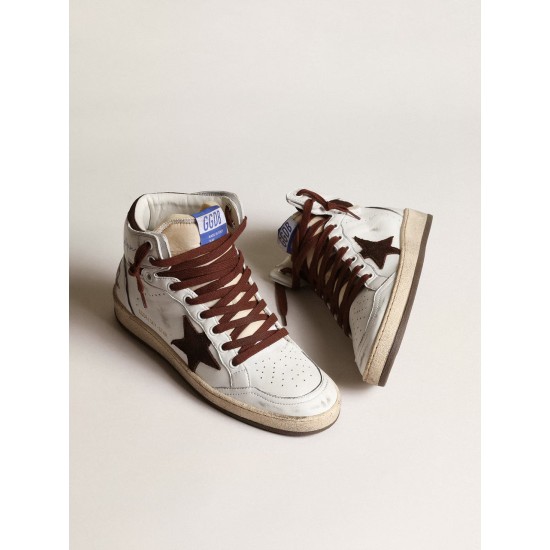 Women’s Sky-Star in white nappa leather with chocolate suede star Women’s Sky-Star in white nappa leather with chocolate suede star