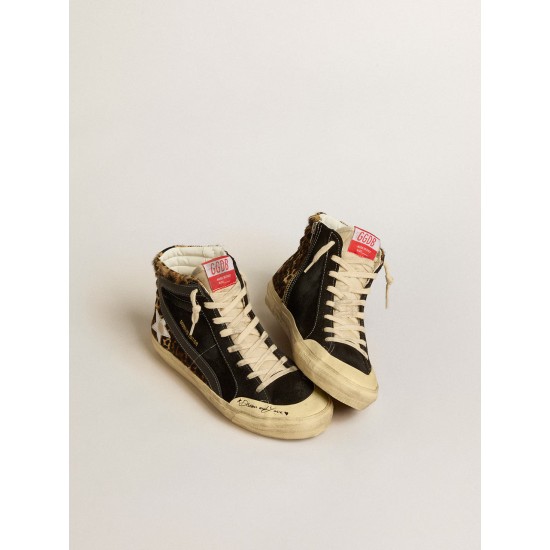Slide Penstar LTD in leopard-print pony skin with silver star and black flash Slide Penstar LTD in leopard-print pony skin with silver star and black flash