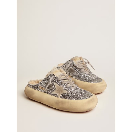 Women's Space-Star Sabot in silver glitter and shearling lining Women's Space-Star Sabot in silver glitter and shearling lining