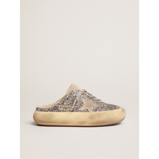 Women's Space-Star Sabot in silver glitter and shearling lining Women's Space-Star Sabot in silver glitter and shearling lining