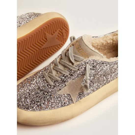 Women's Space-Star shoes in silver glitter with shearling lining Women's Space-Star shoes in silver glitter with shearling lining