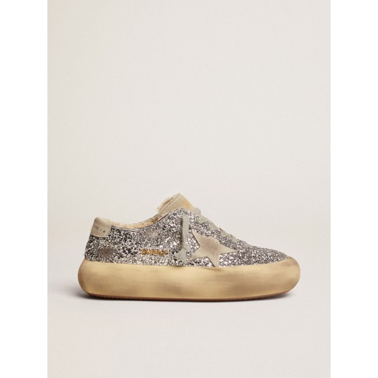 Women's Space-Star shoes in silver glitter with shearling lining Women's Space-Star shoes in silver glitter with shearling lining