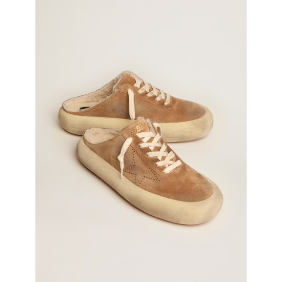 Women's Space-Star Sabot shoes in tobacco-colored suede with shearling lining Women's Space-Star Sabot shoes in tobacco-colored suede with shearling lining