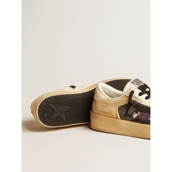 Women's Stardan LAB in ecru nappa and mesh with purple leather star Women's Stardan LAB in ecru nappa and mesh with purple leather star