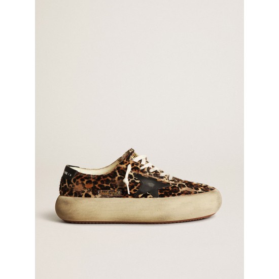Women's Space-Star in leopard print pony skin with black star Women's Space-Star in leopard print pony skin with black star