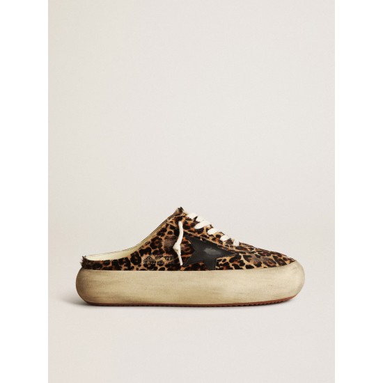 Women's Space-Star Sabot in leopard print pony skin with black star Women's Space-Star Sabot in leopard print pony skin with black star