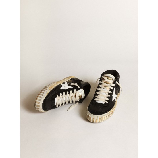 Women’s Mid Star in black nappa and suede with white leather star Women’s Mid Star in black nappa and suede with white leather star