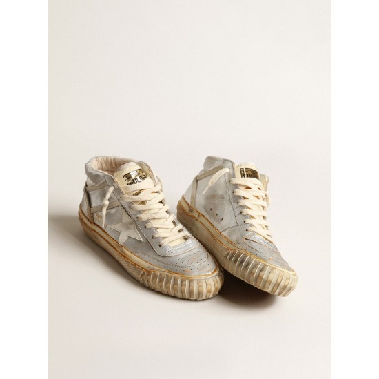 Women’s Mid Star in silver metallic leather with ivory star Women’s Mid Star in silver metallic leather with ivory star