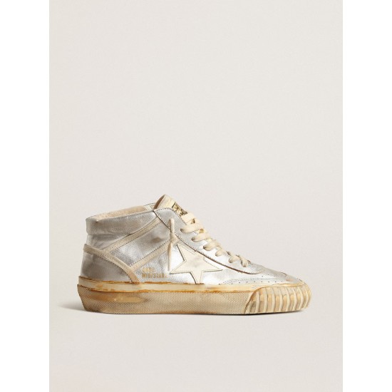 Women’s Mid Star in silver metallic leather with ivory star Women’s Mid Star in silver metallic leather with ivory star