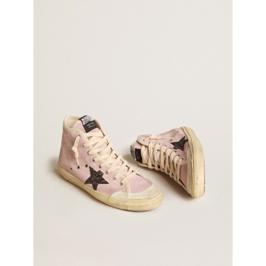 Francy Penstar in pink suede with gray glitter star Francy Penstar in pink suede with gray glitter star