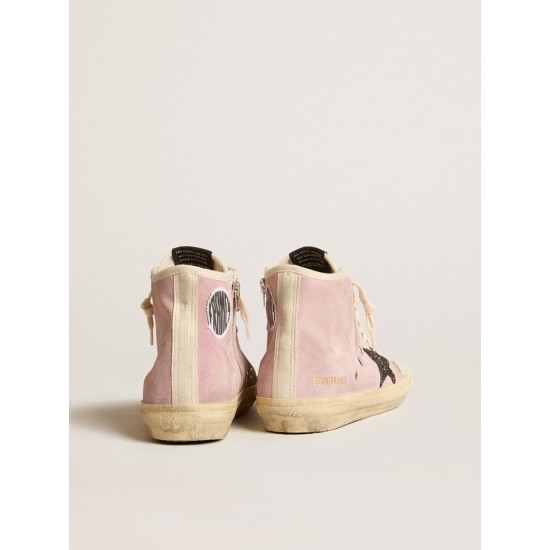 Francy Penstar in pink suede with gray glitter star Francy Penstar in pink suede with gray glitter star