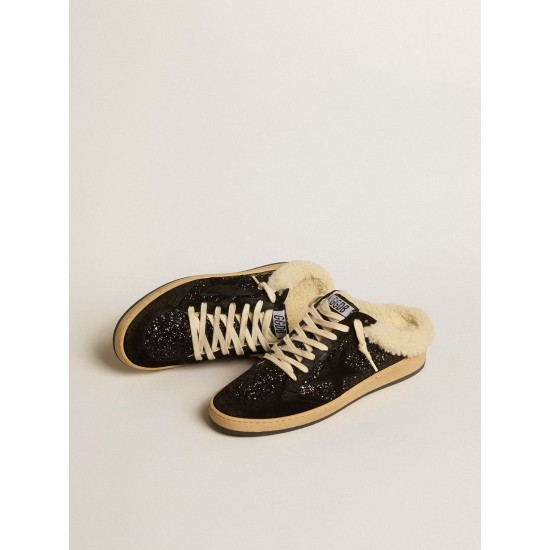 Ball Star Sabots in black glitter with black star and shearling lining Ball Star Sabots in black glitter with black star and shearling lining