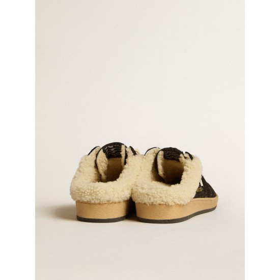 Ball Star Sabots in black glitter with black star and shearling lining Ball Star Sabots in black glitter with black star and shearling lining
