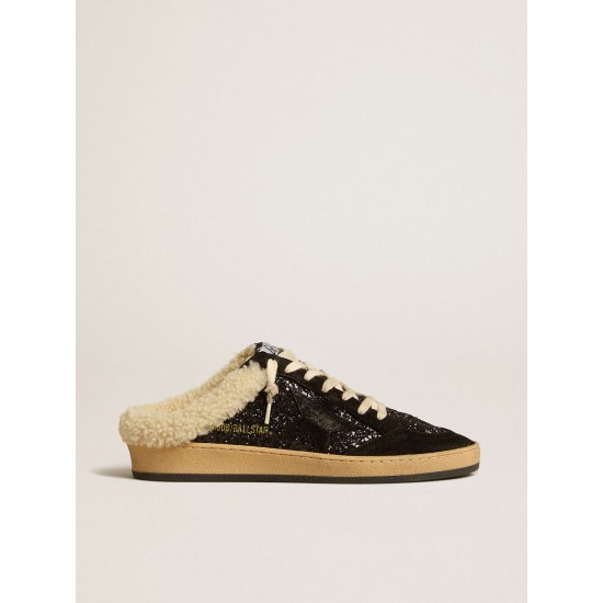 Ball Star Sabots in black glitter with black star and shearling lining Ball Star Sabots in black glitter with black star and shearling lining