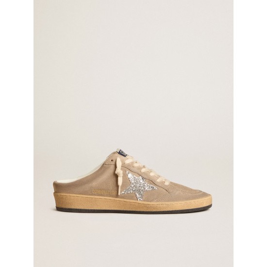 Ball Star Sabots in dove-gray suede with silver glitter star Ball Star Sabots in dove-gray suede with silver glitter star