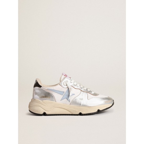 Running Sole in nylon and silver metallic leather with light blue star Running Sole in nylon and silver metallic leather with light blue star