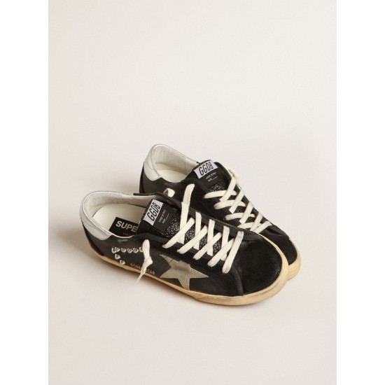 Women’s Super-Star in black leather and suede with silver studs Women’s Super-Star in black leather and suede with silver studs