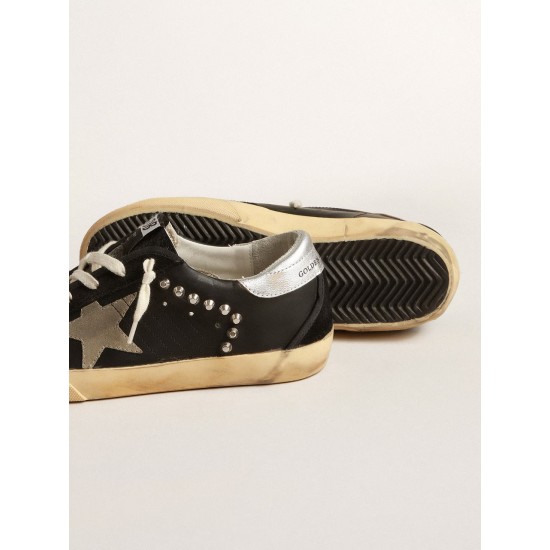 Women’s Super-Star in black leather and suede with silver studs Women’s Super-Star in black leather and suede with silver studs