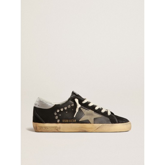 Women’s Super-Star in black leather and suede with silver studs Women’s Super-Star in black leather and suede with silver studs