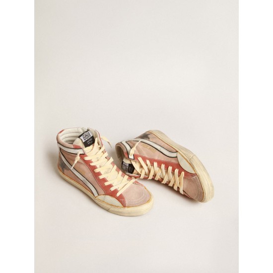 Slide in pink suede with anthracite laminated leather star Slide in pink suede with anthracite laminated leather star