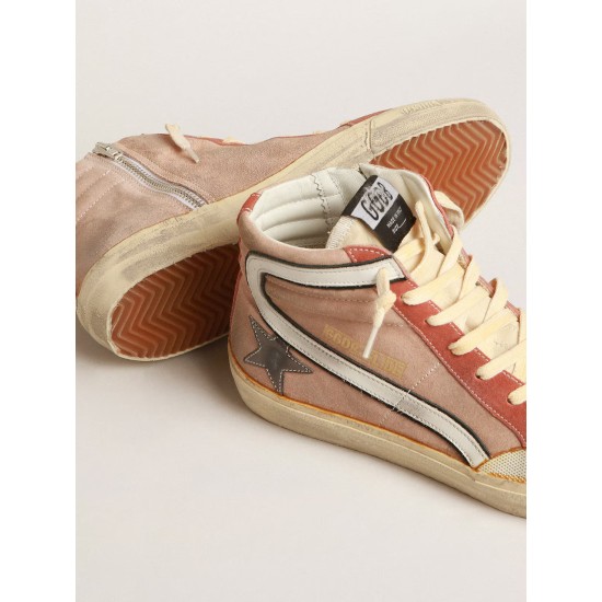 Slide in pink suede with anthracite laminated leather star Slide in pink suede with anthracite laminated leather star