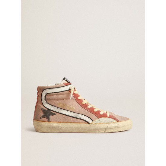 Slide in pink suede with anthracite laminated leather star Slide in pink suede with anthracite laminated leather star