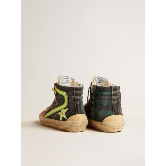 Women’s Slide LAB in camo canvas with yellow leather star and flash Women’s Slide LAB in camo canvas with yellow leather star and flash