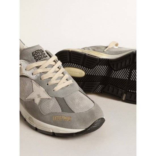 Dad-Star in suede and silver mesh with white leather star and heel tab Dad-Star in suede and silver mesh with white leather star and heel tab