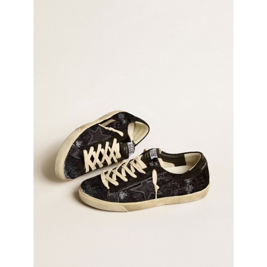 Women’s Super-Star in black velvet and suede with black suede star Women’s Super-Star in black velvet and suede with black suede star