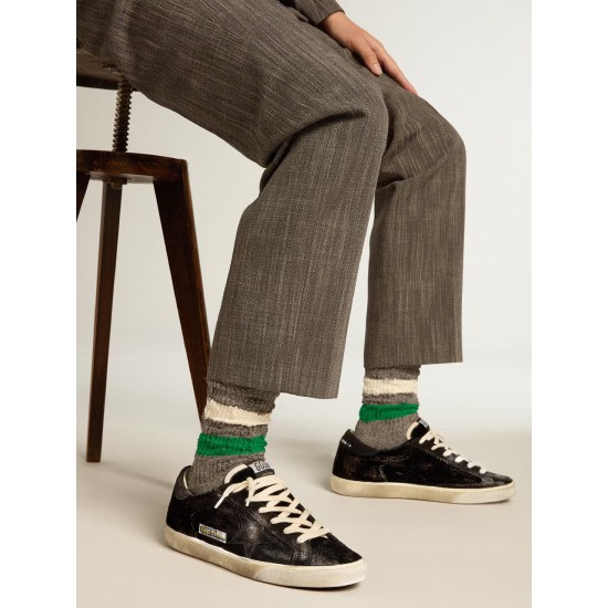Women’s Super-Star in black velvet and suede with black suede star Women’s Super-Star in black velvet and suede with black suede star
