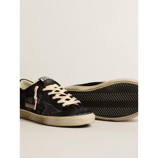 Women’s Super-Star in black velvet and suede with black suede star Women’s Super-Star in black velvet and suede with black suede star