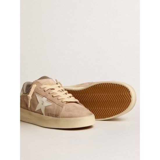 Stardan in old rose suede with white leather star and heel tab Stardan in old rose suede with white leather star and heel tab