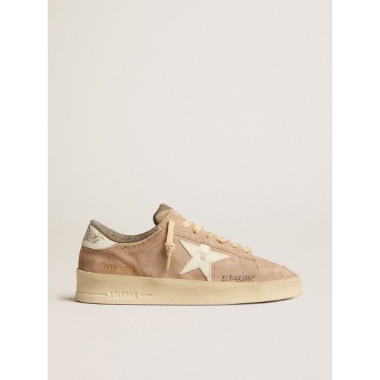 Stardan in old rose suede with white leather star and heel tab Stardan in old rose suede with white leather star and heel tab