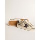 Stardan in platinum glitter with dark blue suede star and heel tab Stardan in platinum glitter with dark blue suede star and heel tab