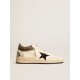 Women’s Ball Star Pro Mid in aged white leather with black star Women’s Ball Star Pro Mid in aged white leather with black star