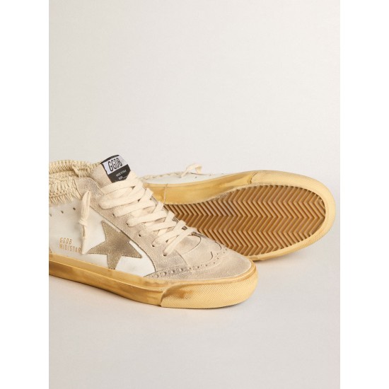 Mid Star LTD with pearl suede star and beige crochet heel tab Mid Star LTD with pearl suede star and beige crochet heel tab