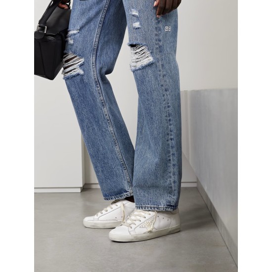 Superstar faux pearl-embellished distressed leather sneakers Superstar faux pearl-embellished distressed leather sneakers