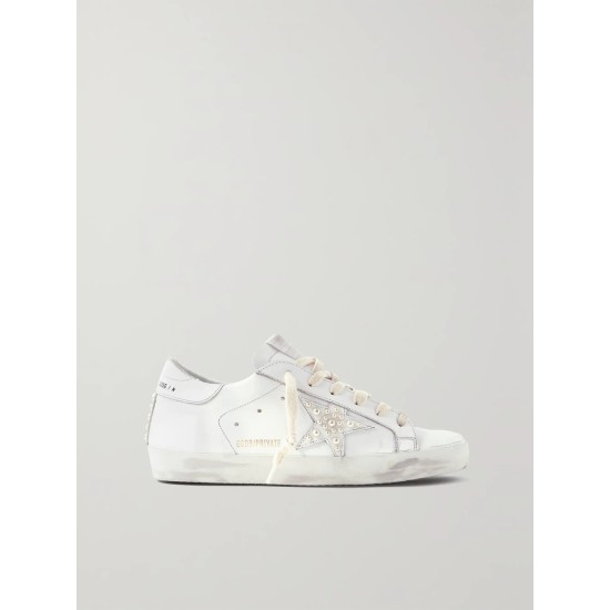 Superstar faux pearl-embellished distressed leather sneakers Superstar faux pearl-embellished distressed leather sneakers