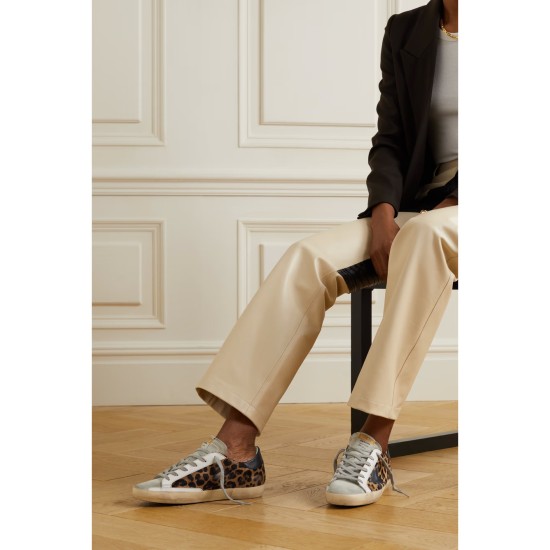 Superstar distressed leopard-print calf hair, leather and suede sneakers Superstar distressed leopard-print calf hair, leather and suede sneakers