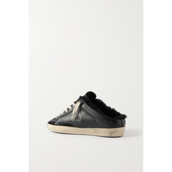 Super-Star Sabot distressed shearling-lined leather slip-on sneakers Super-Star Sabot distressed shearling-lined leather slip-on sneakers