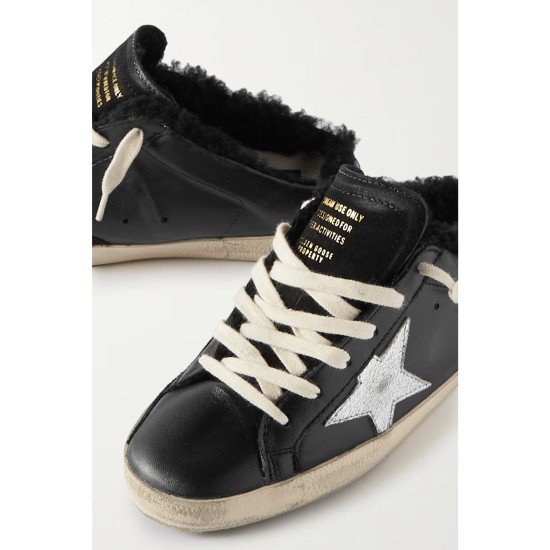 Super-Star Sabot distressed shearling-lined leather slip-on sneakers Super-Star Sabot distressed shearling-lined leather slip-on sneakers