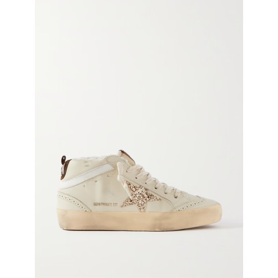 Superstar distressed shearling-lined rubber and leather sneakers Superstar distressed shearling-lined rubber and leather sneakers