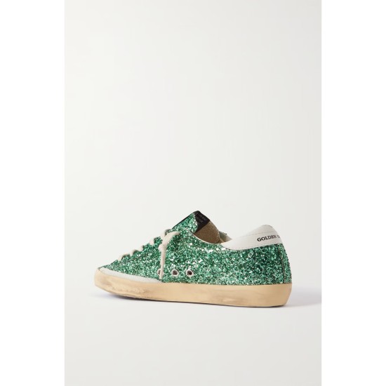 Superstar distressed suede-trimmed glittered leather sneakers Superstar distressed suede-trimmed glittered leather sneakers