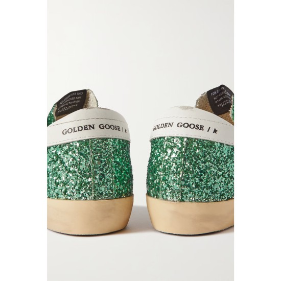 Superstar distressed suede-trimmed glittered leather sneakers Superstar distressed suede-trimmed glittered leather sneakers