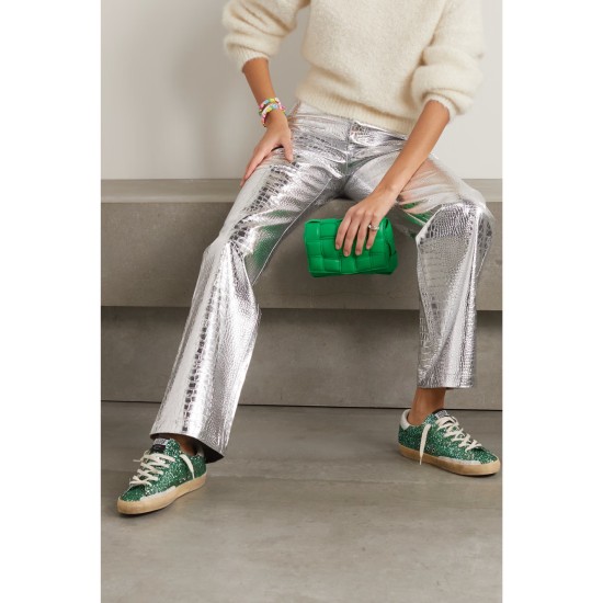 Superstar distressed suede-trimmed glittered leather sneakers Superstar distressed suede-trimmed glittered leather sneakers
