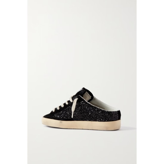 Super-Star Sabot distressed glittered leather and suede slip-on sneakers Super-Star Sabot distressed glittered leather and suede slip-on sneakers