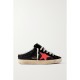 Super-Star Sabot distressed glittered leather and suede slip-on sneakers Super-Star Sabot distressed glittered leather and suede slip-on sneakers